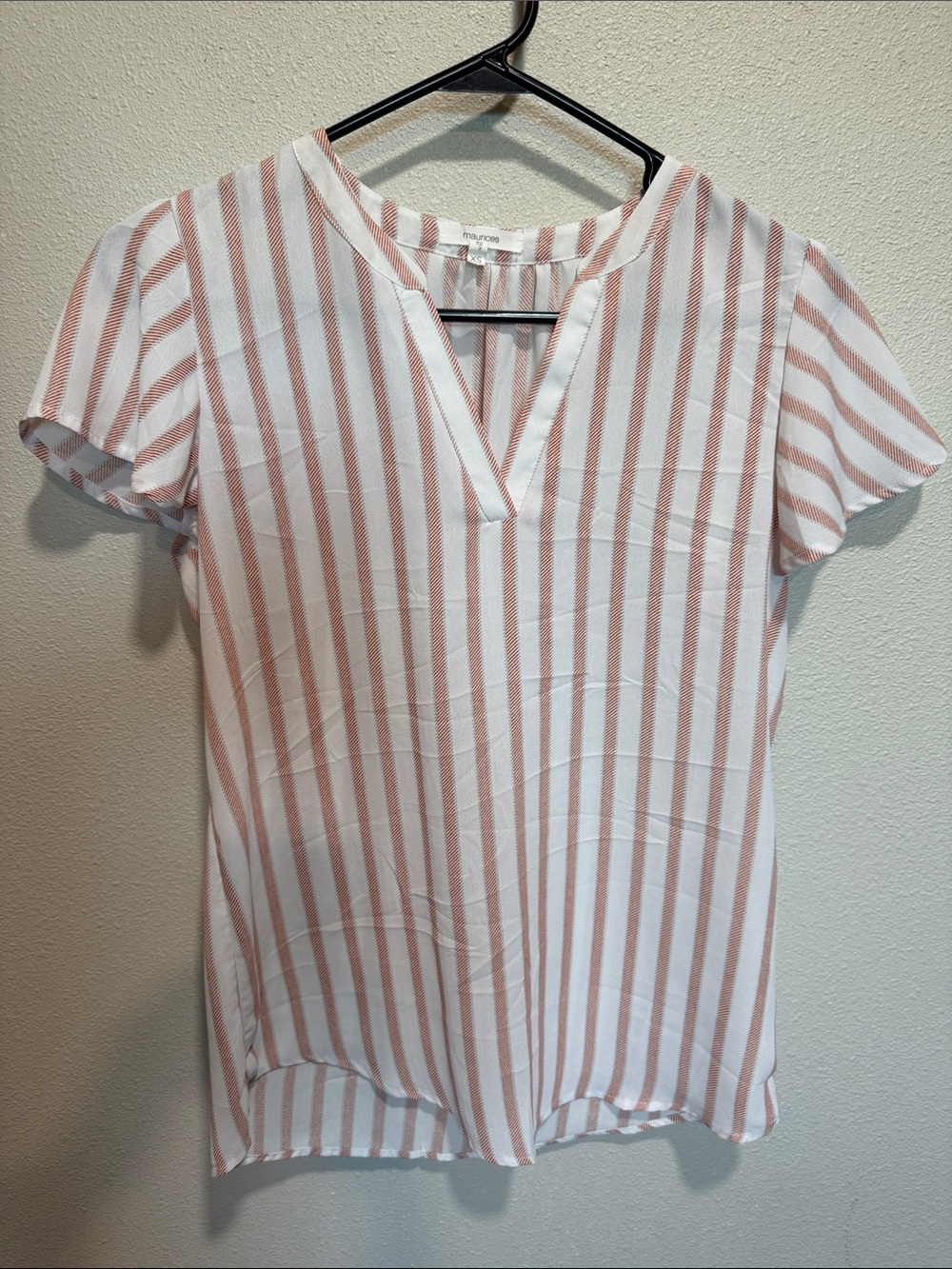 Maurices White & Dusty Pink Vertical Stripe Split-Neck Blouse